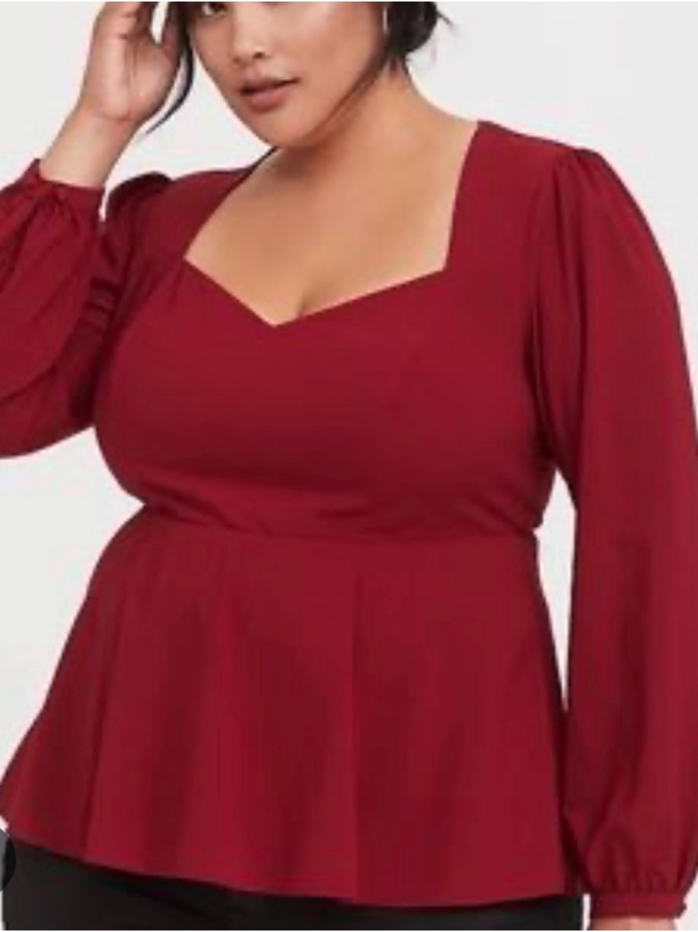 torrid Burgundy Square Neck Peplum Long-Sleeve Dress